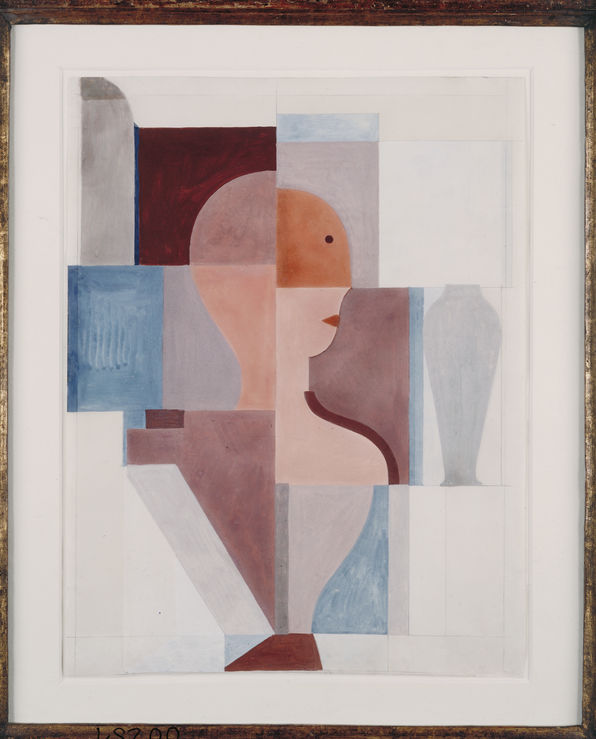 Eine nach rechts blickende Halbfigur, gemalt von Oskar Schlemmer