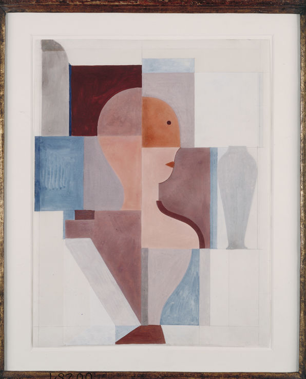 Eine nach rechts blickende Halbfigur, gemalt von Oskar Schlemmer
