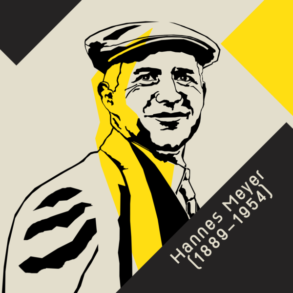 Gezeichnetes Porträt von Hannes Meyer mit Lebensdaten 1889–1954