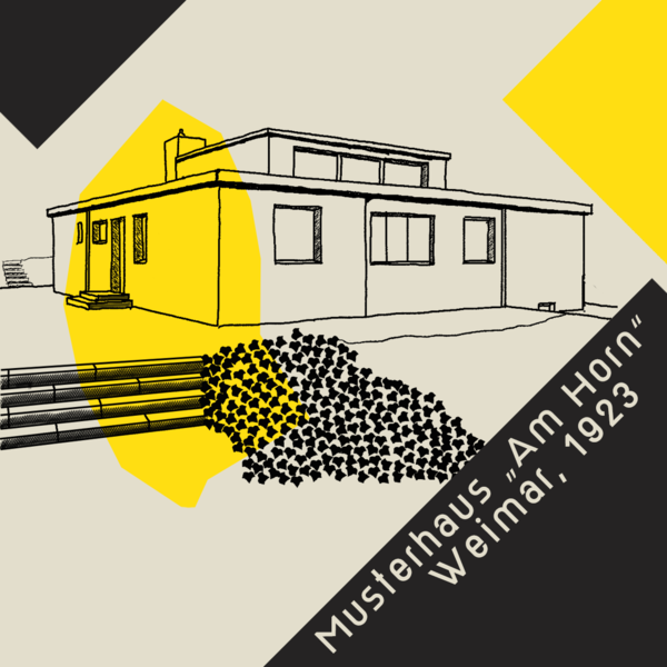 Strichzeichnung des Musterhaus „Am Horn“, errichtet in Weimar 1923
