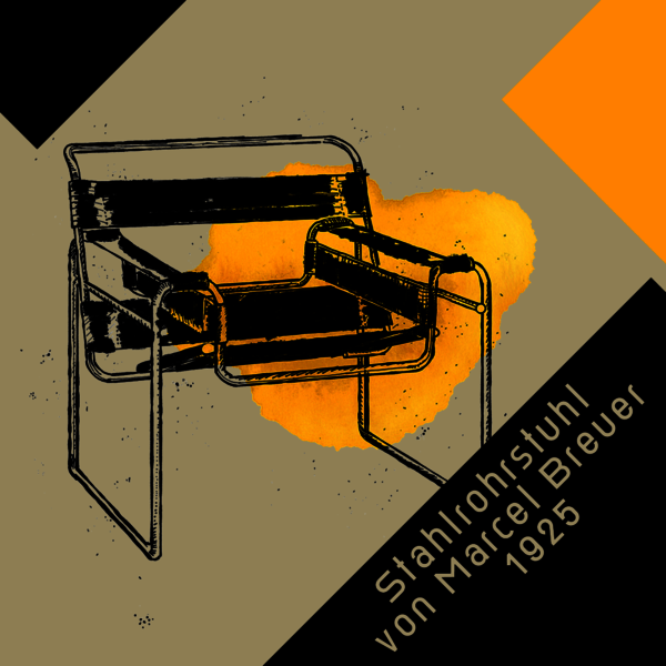 Zeichnung des Stahlrohrstuhls B3 von Marcel Breuer, Entwurf 1925