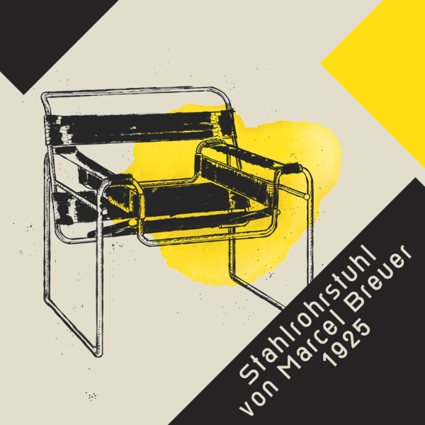 Zeichnung des Stahlrohrstuhls B3 von Marcel Breuer, Entwurf 1925