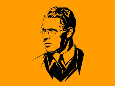 Laszlo Moholy-Nagy Zeichnung der Büste Moholy-Nagys auf orangem Grund