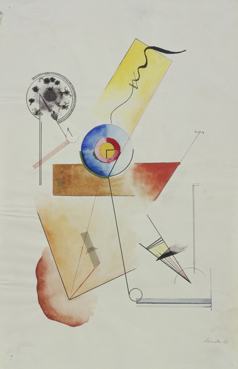Aquarellkomposition aus mehreren farbigen Elementen